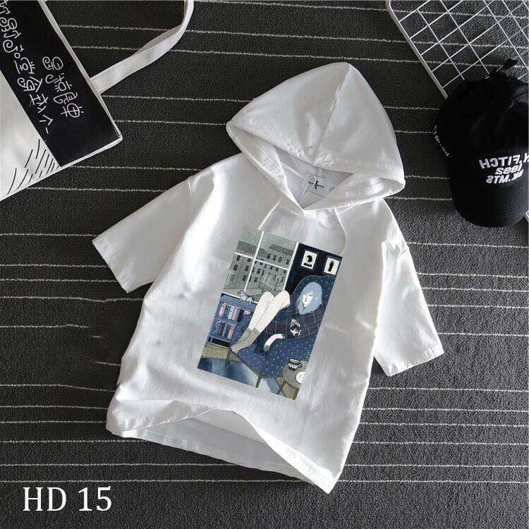 Áo thun tay lửng nam nữ cô gái ngồi ghế cotton mịn đẹp