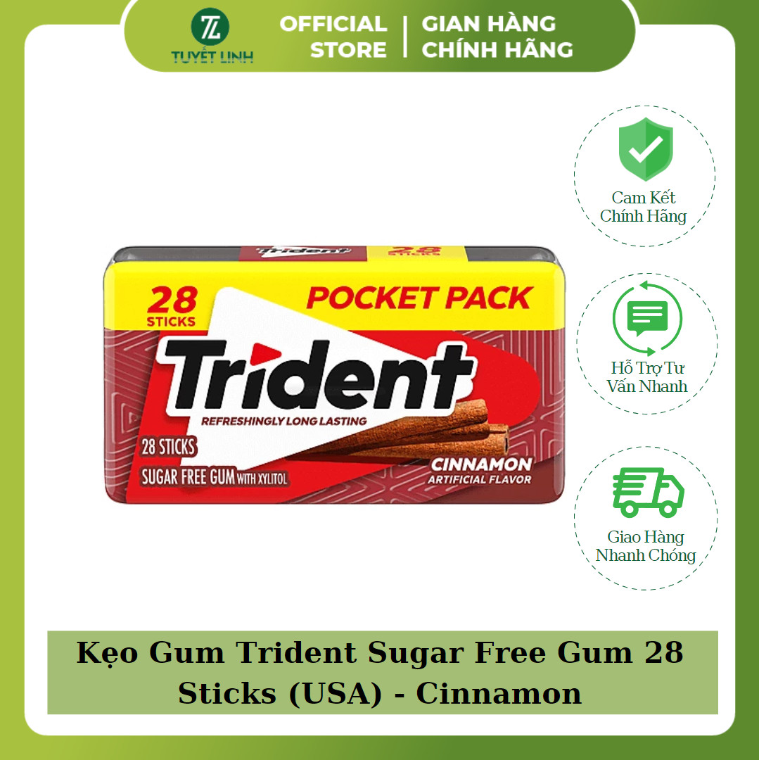 Kẹo Gum Trident Sugar Free Gum Ngon, Thích Mê Trident Original Flavor 28 Sticks