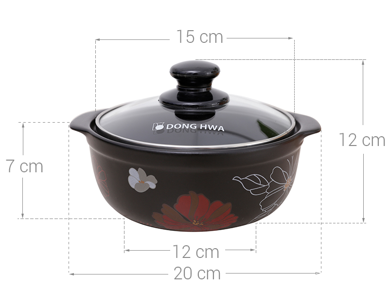 Nồi Đất Hoa Văn Nắp Kiếng Donghwa Gốm Sứ Tucbeghi 750ML -  2.68L - Đen Nâu