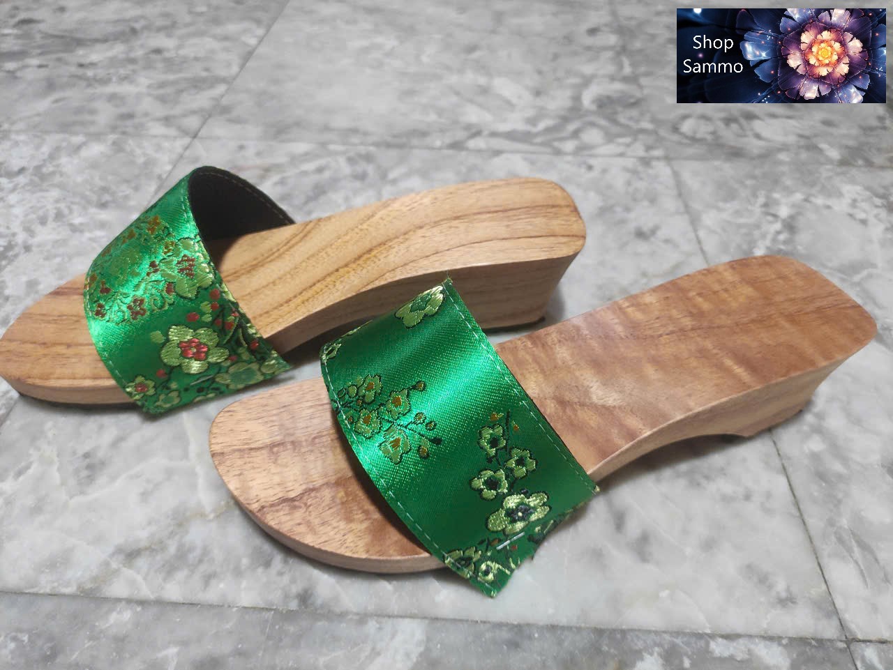 Guốc Gỗ Guốc Mộc Cao 5 Phân Quai Gấm Lụa ( Có đóng thêm đế cao su )