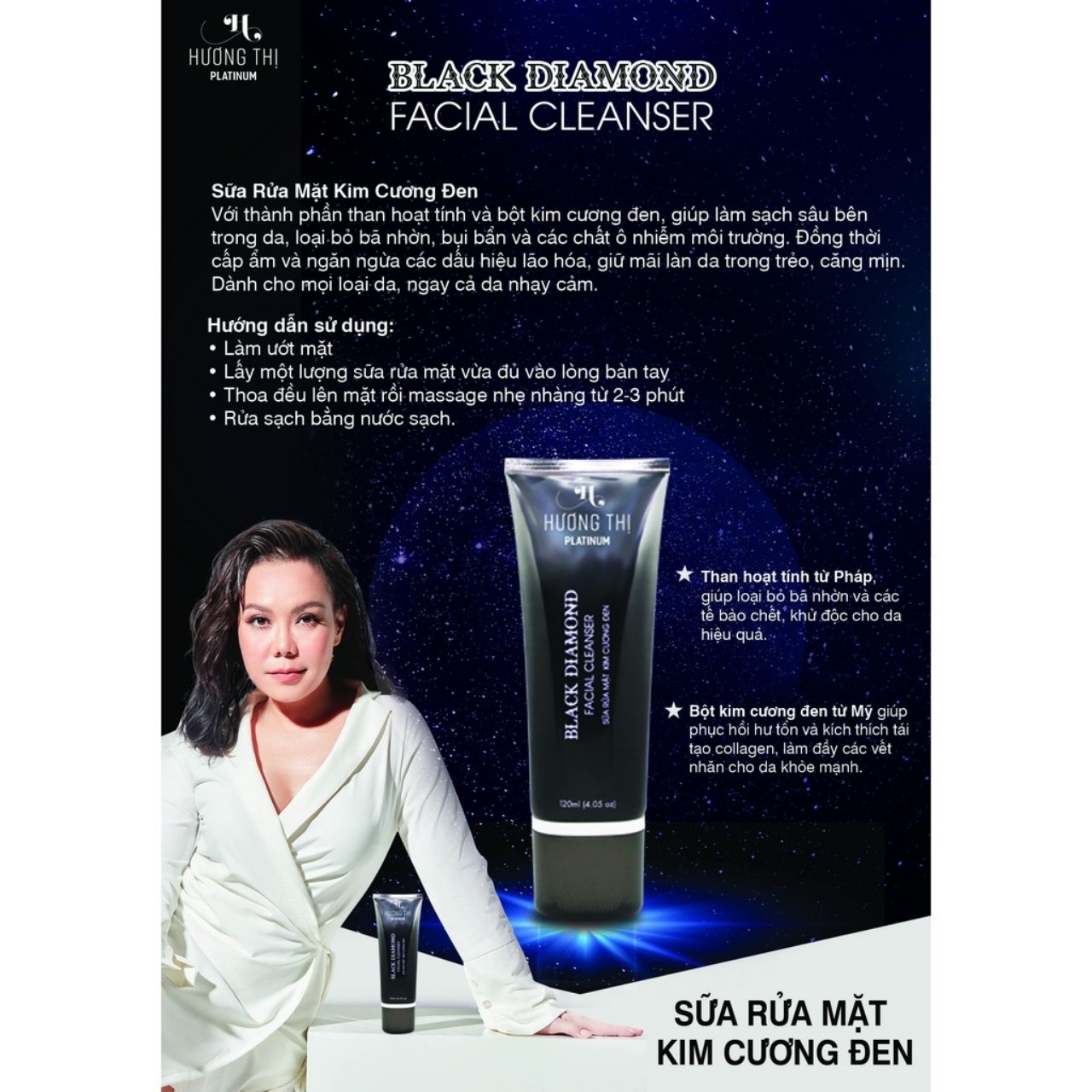 Sữa rửa mặt kim cương đen Hương Thị 120ml