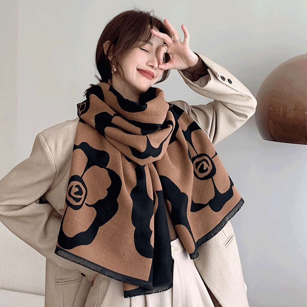 Khăn choàng cao cấp dài hai mặt bằng vải Cashmere thu đông phiên bản Hàn