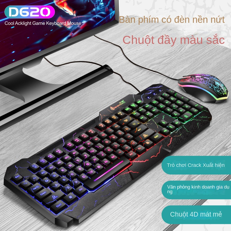 Hecho Bàn Phím cơ và bộ chuột có dây USB họa tiết dạ quang điều khiển trò chơi điện tử LOL CF