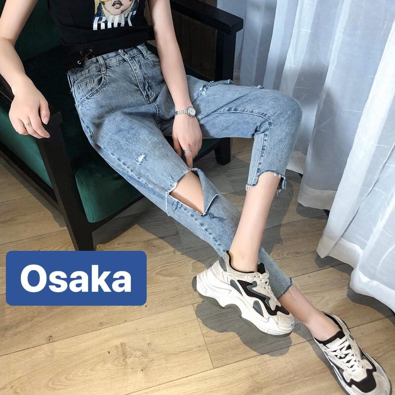 QUẦN JEAN BAGGY NỮ CHẤT BÒ XANH RÁCH LƯNG CAO NÂNG MÔNG MIKOCHI OK-01 OSAKA FASHION