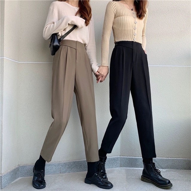 Quần Baggy Cạp Cao 2 Cúc Lệch lưng chun Siêu Đẹp