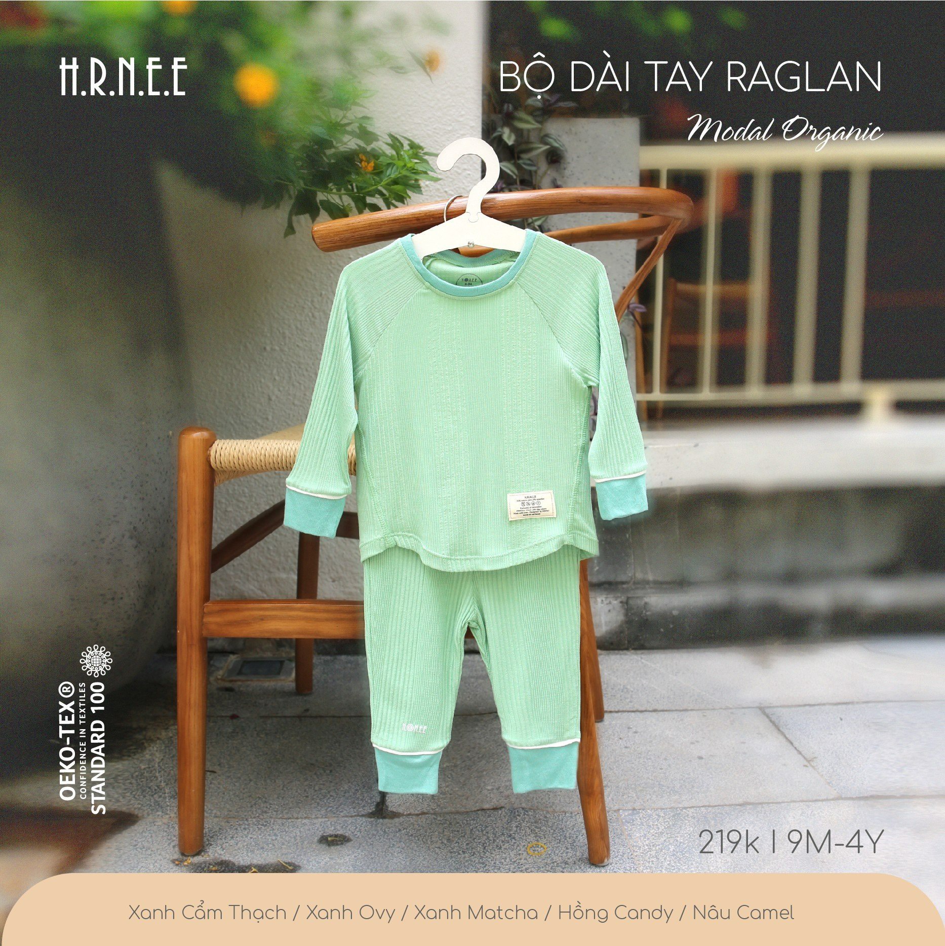 Bộ dài tay Modal Organic Hrnee cho bé 9m - 4Y