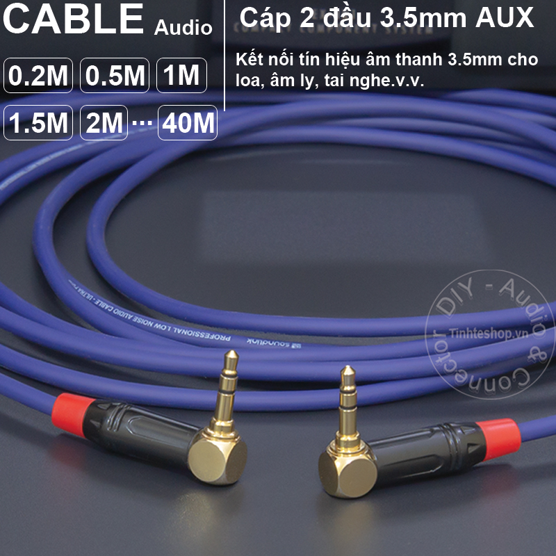 Self-made 3.5mm AUX audio cable type perpendicular jack from 0.2 to 40 meters long