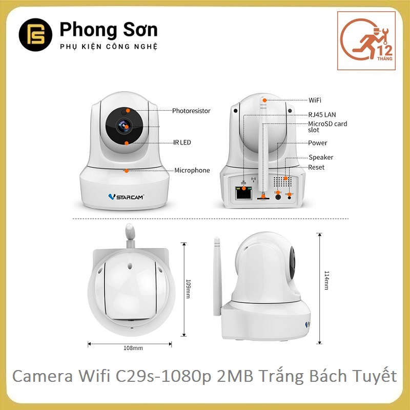 Camera Wifi IP C29s FHD 1080p Vstarcam ( Trắng Bạch Tuyết )