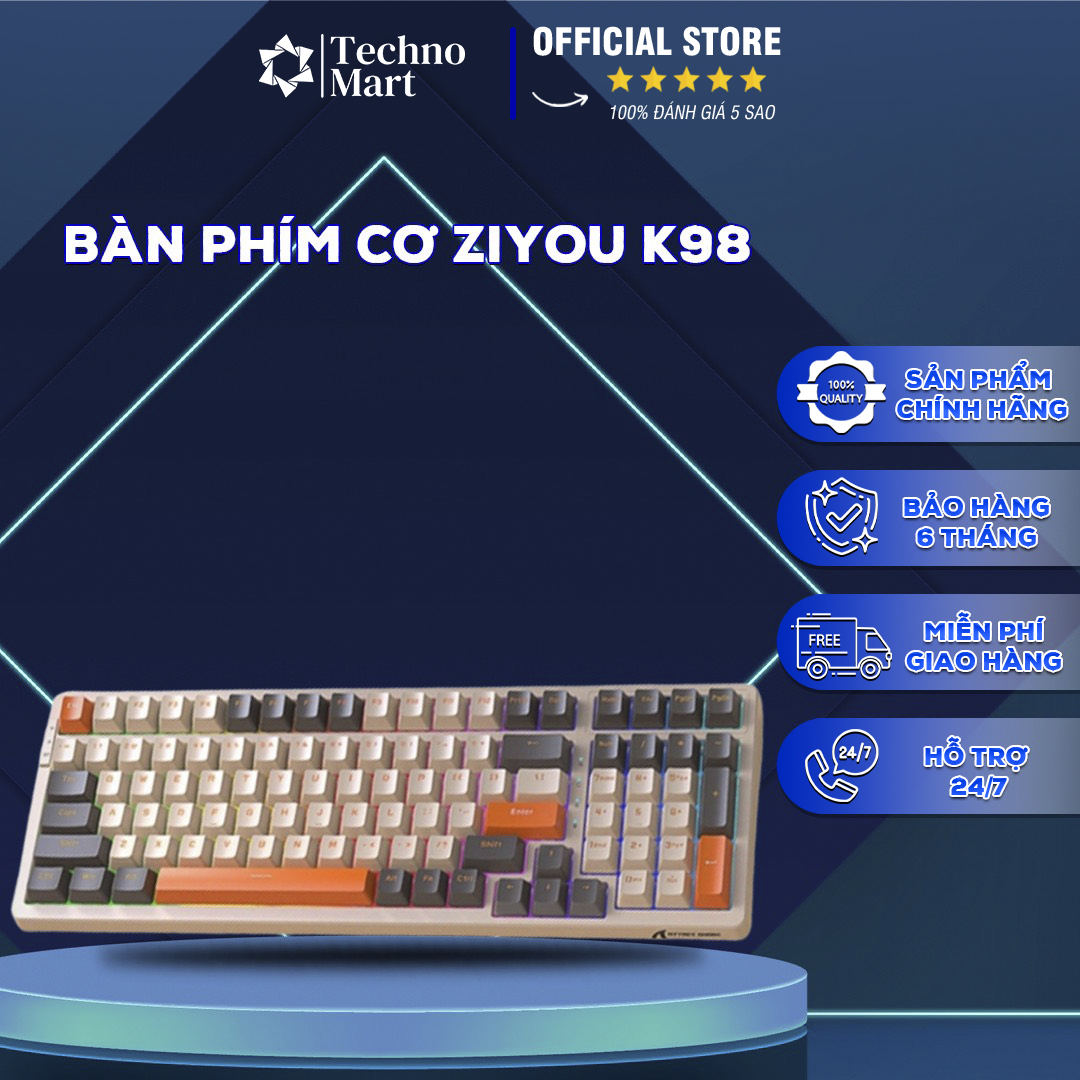 Bàn Phím Cơ Ziyou K98 SMART TECH - Bàn Phím Có Dây/ Không Dây Cao Cấp Hotswap - 3 Chế Độ Kết Nối - LED RGB Cao Cấp