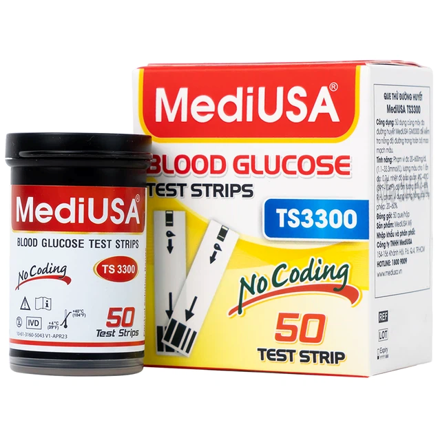 (hộp 50 que) QUE THỬ ĐƯỜNG HUYẾT MEDIUSA TS3300 (ĐỎ)