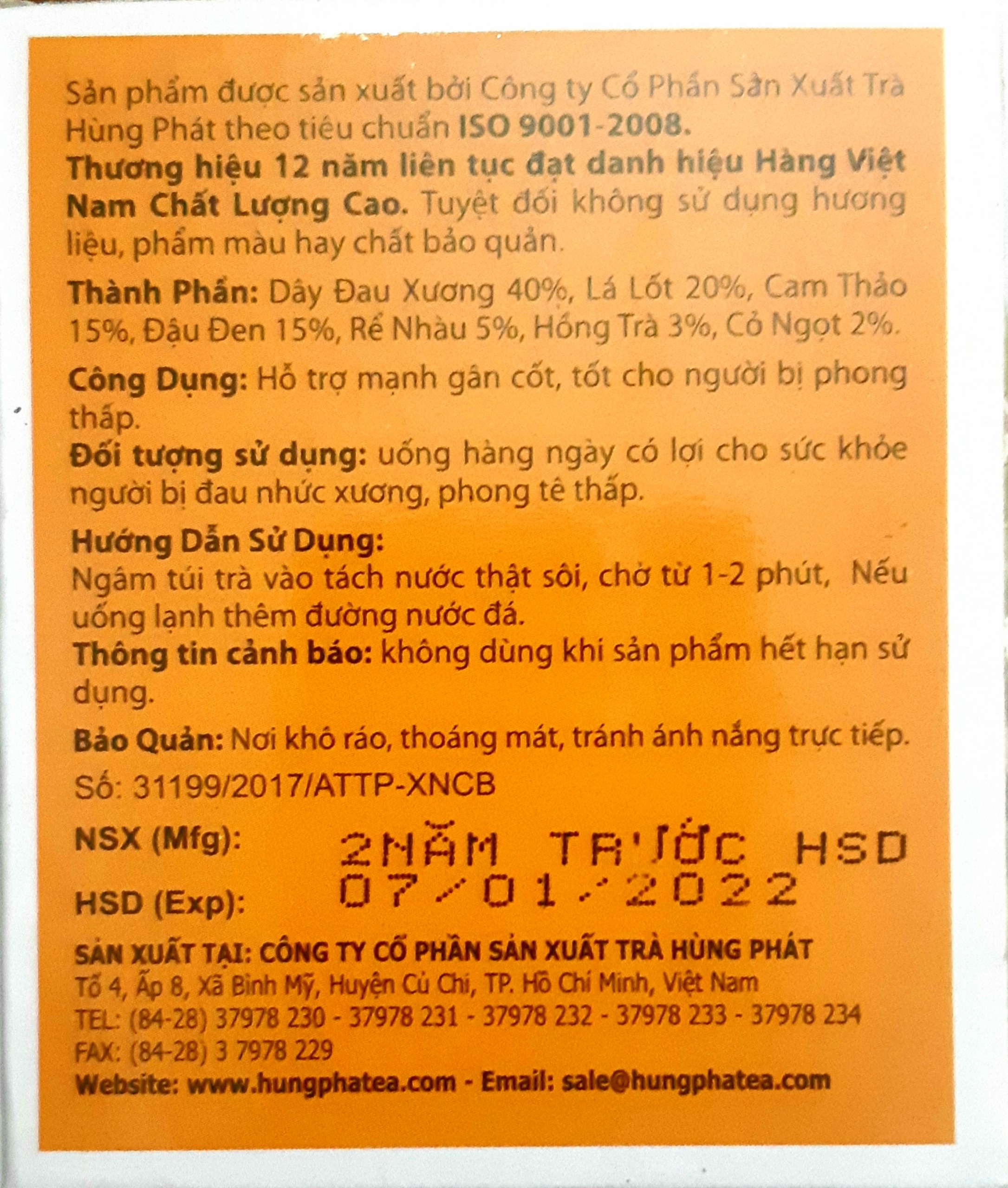 Trà DÂY ĐAU XƯƠNG (25 gói x 2g) - Thương hiệu Hùng Phát