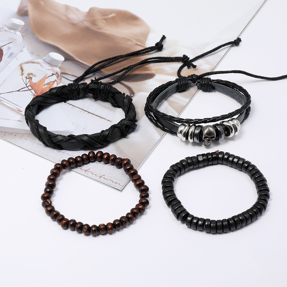 Set vòng tay da nam SKULL hạt cườm nhiều phong cách