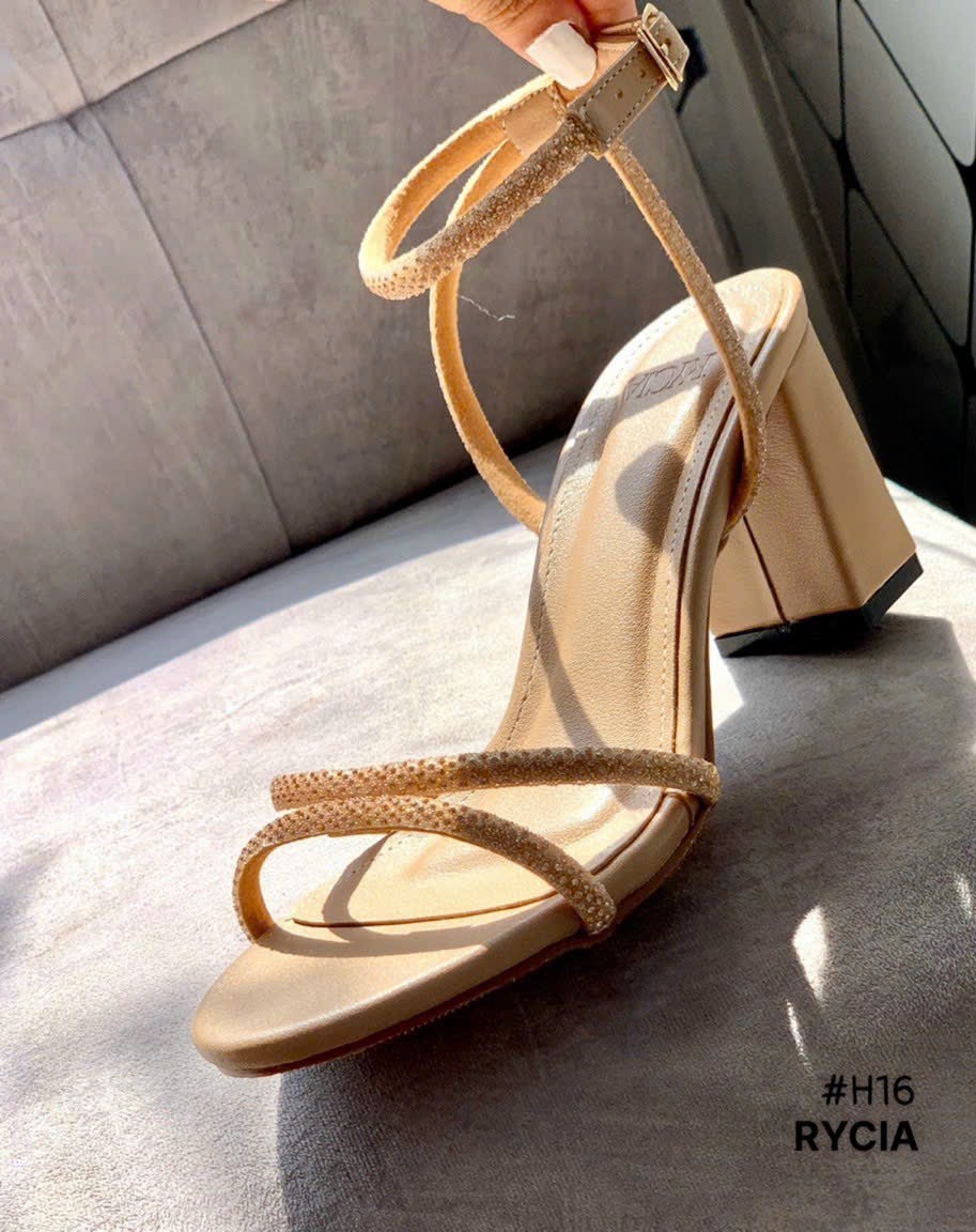 Sandal 7F gót vuông đính đá
