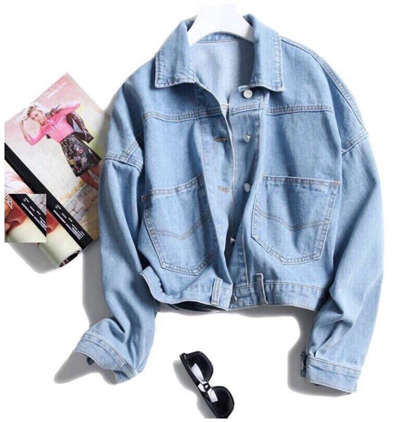 Áo khoác jean nữ form rộng croptop phối nút lưng