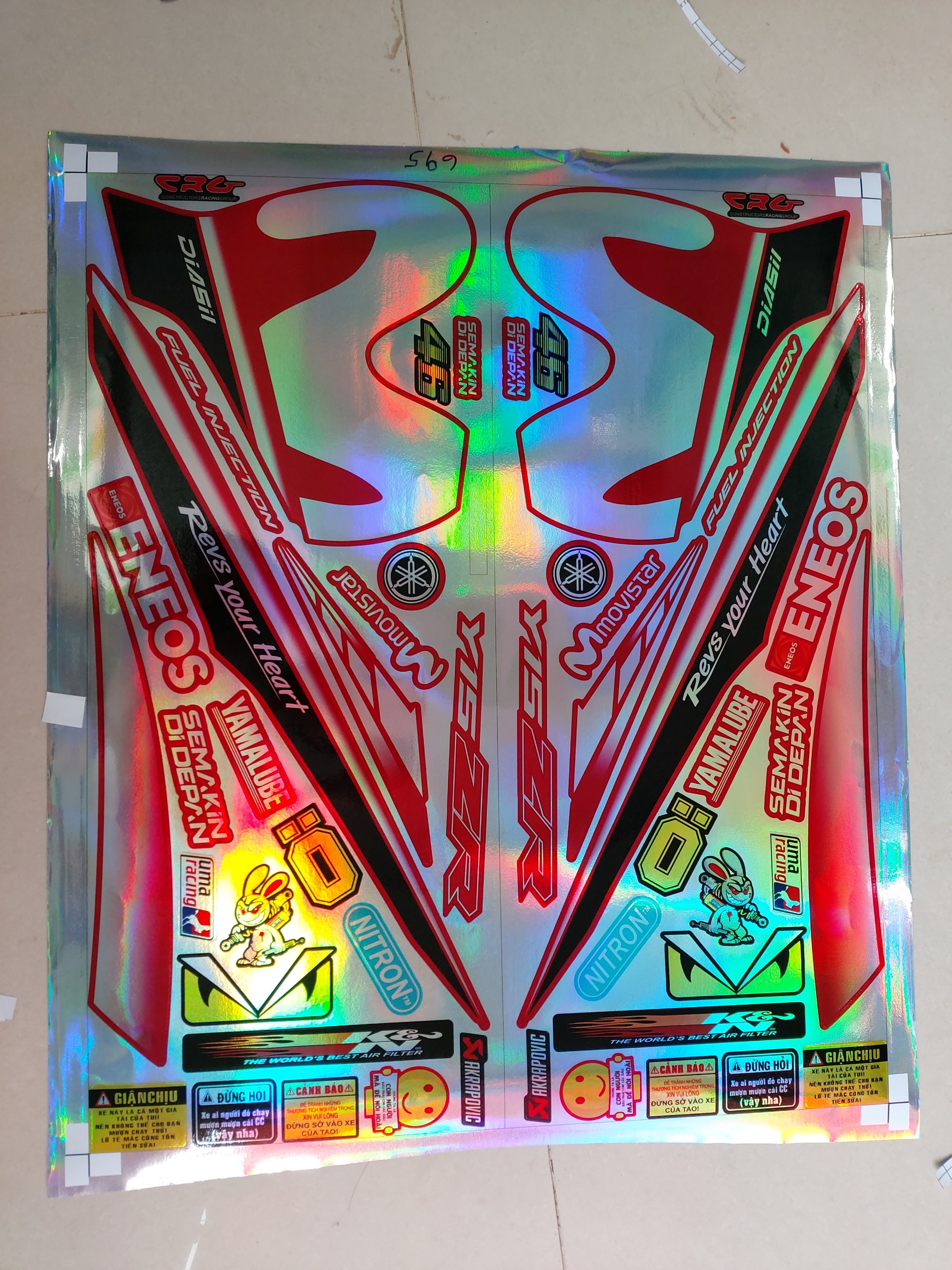 Tem exciter 150 movistar y15zr 7 màu tặng kèm logo