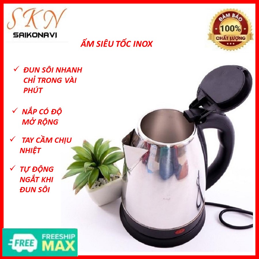 Ấm siêu tốc inox cao cấp đun sôi siêu nhanh - bình đun nước siêu tốc dung tích 1.8 lít