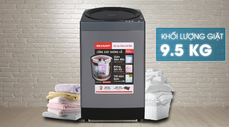 [TRẢ GÓP 0%] Máy giặt Sharp 9.5 kg ES-W95HV-S Mới 2020 (Giá áp dụng giao tại HN, HCM& các tỉnh liên hệ shop)