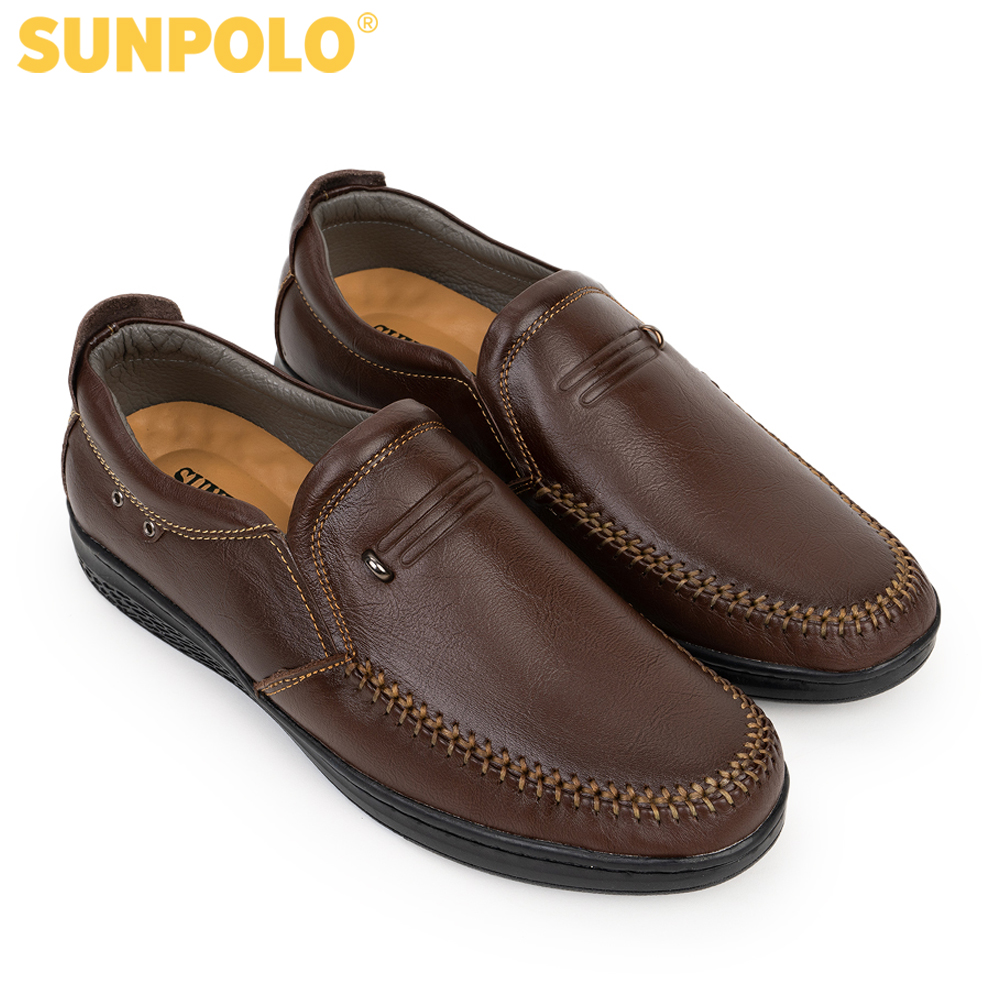 Giày mọi nam da bò SUNPOLO LMS265 (Đen, Nâu)