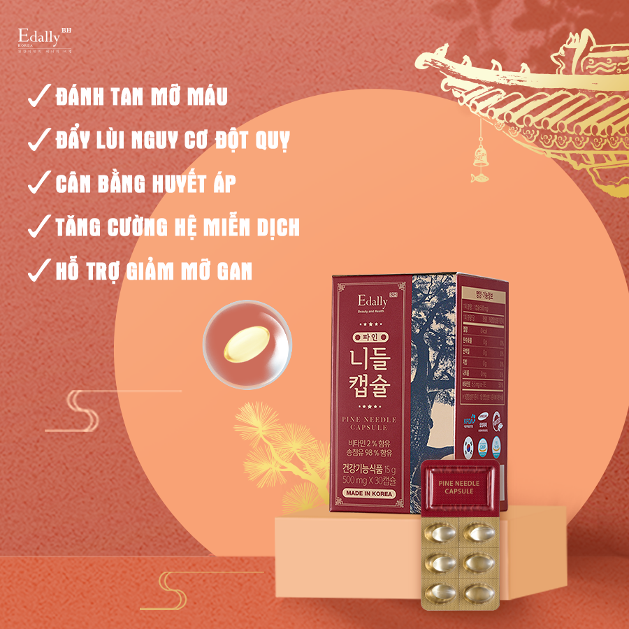 Tinh dầu thông đỏ Edally - Pine Needle Capsule Hộp 30 Viên