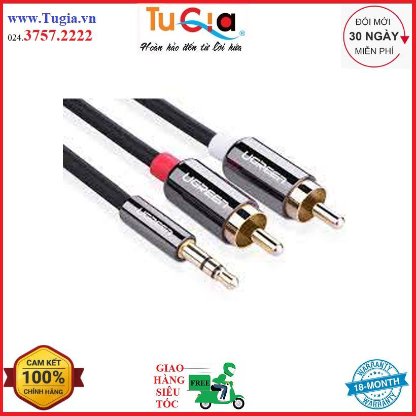 Cáp Audio 3.5mm ra 2 đầu RCA Ugreen 10583 (dài 1.5m)-Hàng Chính Hãng