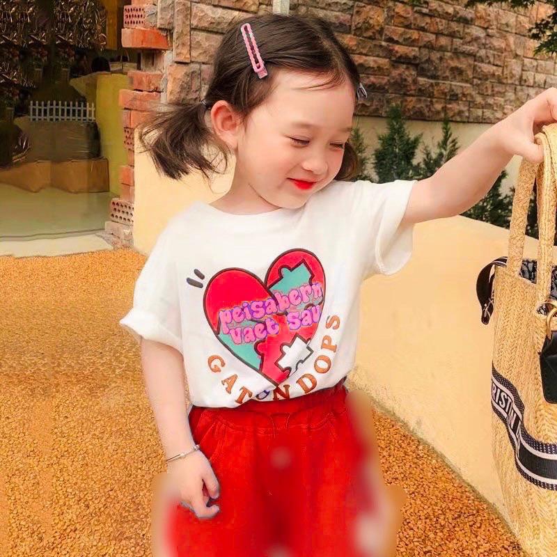 (Size 9-28Kg) Set áo thun hình TRÁI TIM phối chân váy siêu dễ thương