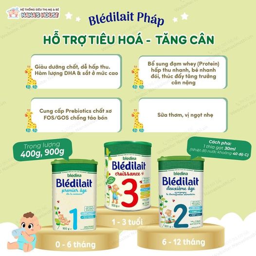 [ Mẫu mới ]Sữa bột BLEDILAIT PHÁP số 4 900g date 2025