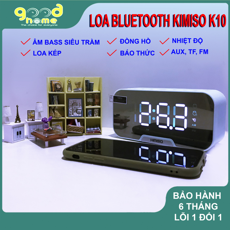 [HÀNG CHÍNH HÃNG] Loa bluetooth không dây KIMISO K10 GOOD HOME Đa chức năng Đồng hồ báo thức Âm thanh siêu Bass Đàm thoại Hiển thị nhiệt độ
