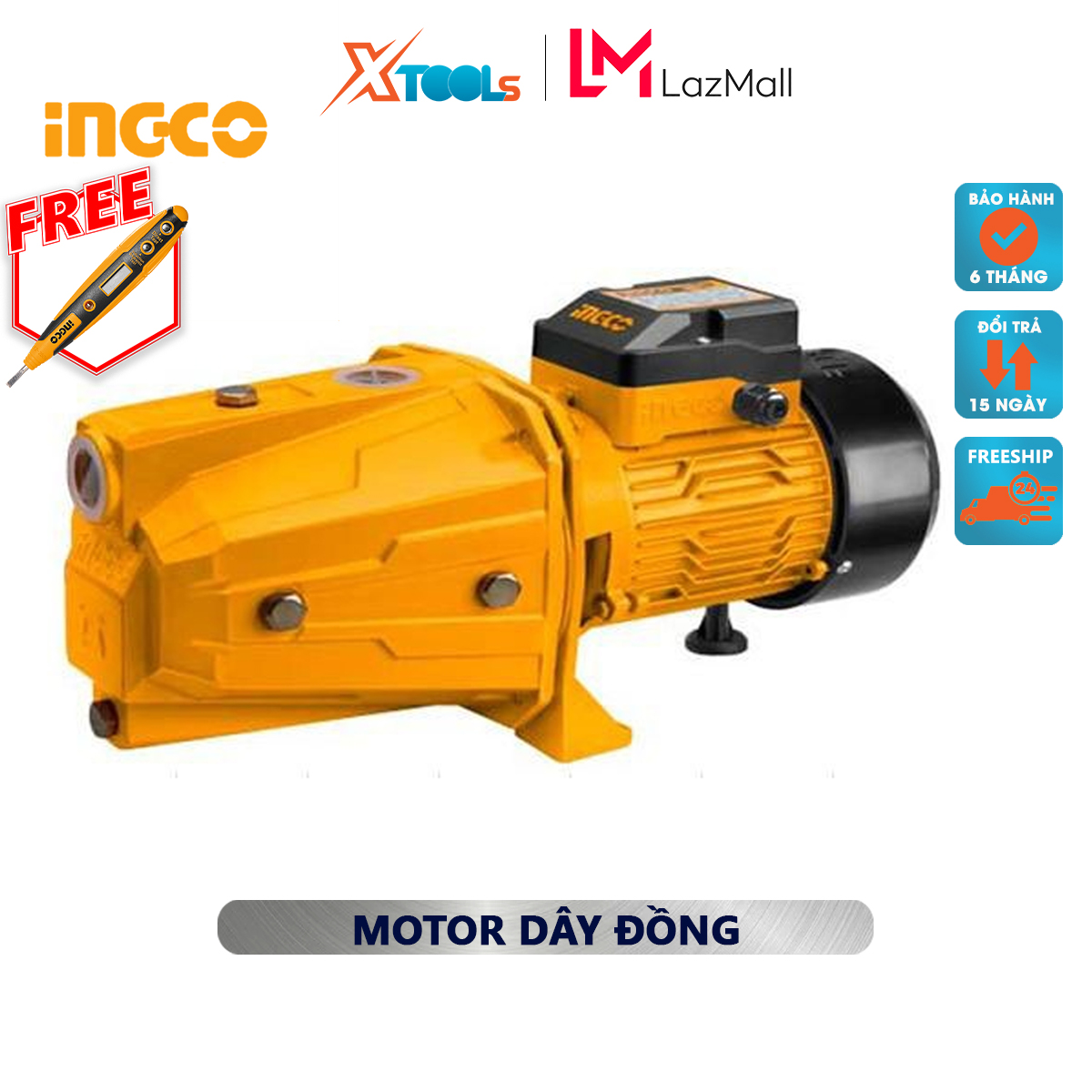 Máy bơm phun INGCO JP07508 Máy bơm đẩy xa Điện thế: 220-240V~50Hz Công suất 750W(1HP) Chiều cao bơm tối đa 51 m bơm nước tưới tiêu, nước sạch cho nhà cao tầng [XSAFE][XTOOLS]