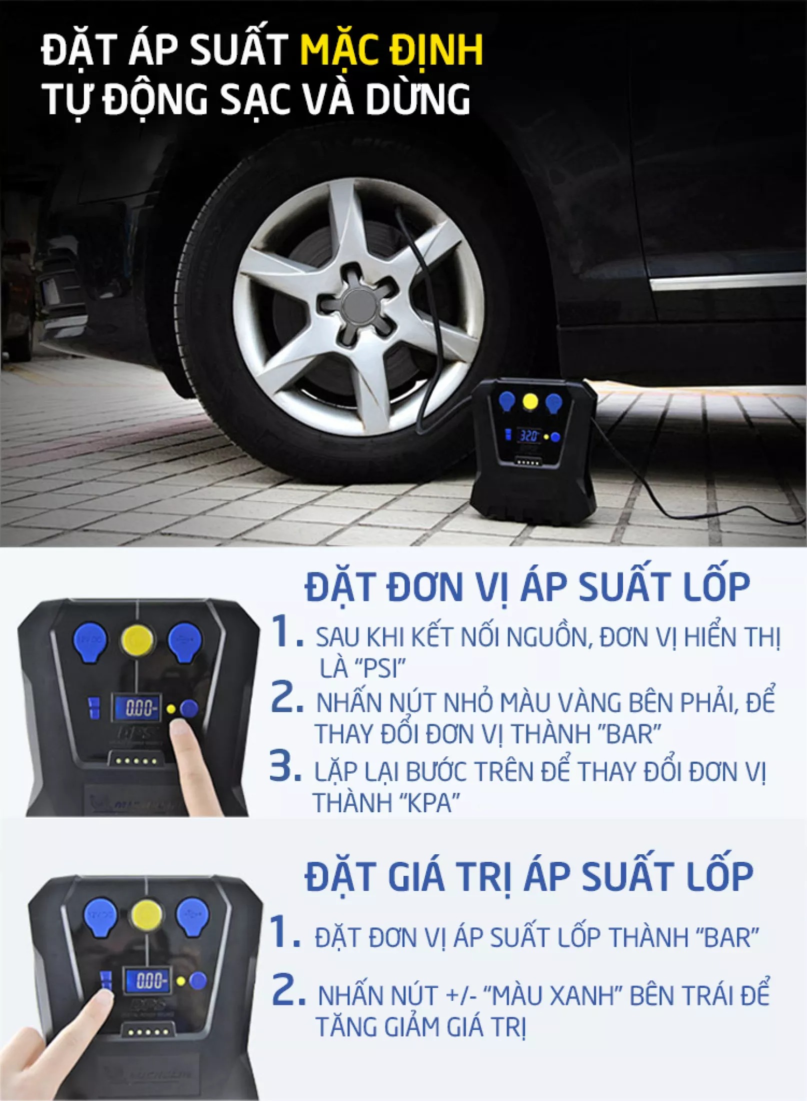 Bơm lốp michelin 12266 tự ngắt 12v dành cho ô tô và xe máy chính hãng.
