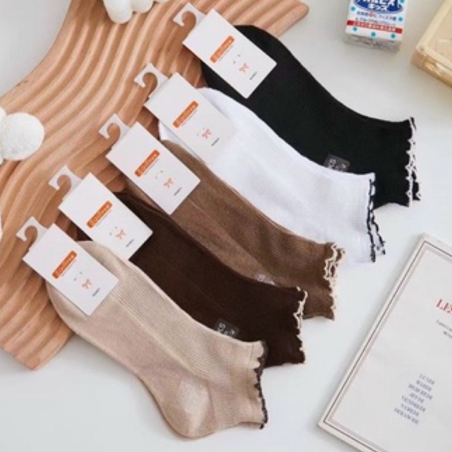 Combo 5 đôi tất cotton nữ cổ ngắn viền bèo