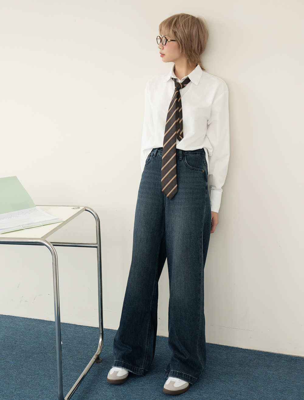 BLEUBIRD Áo sơ mi lụa dáng rộng Oxford Shirt