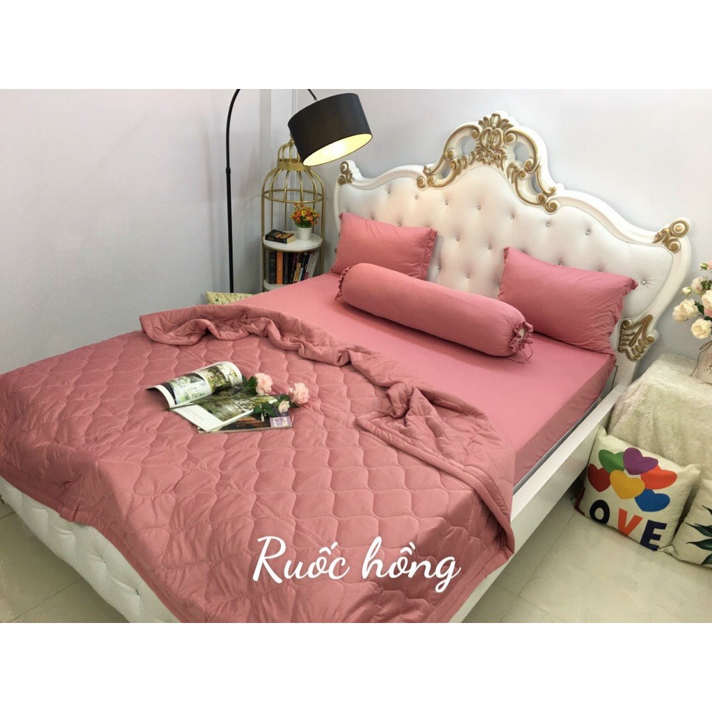 Bộ Chăn Ga Gối 5 Món Thun Lạnh Hàn Quốc (Kèm mền)