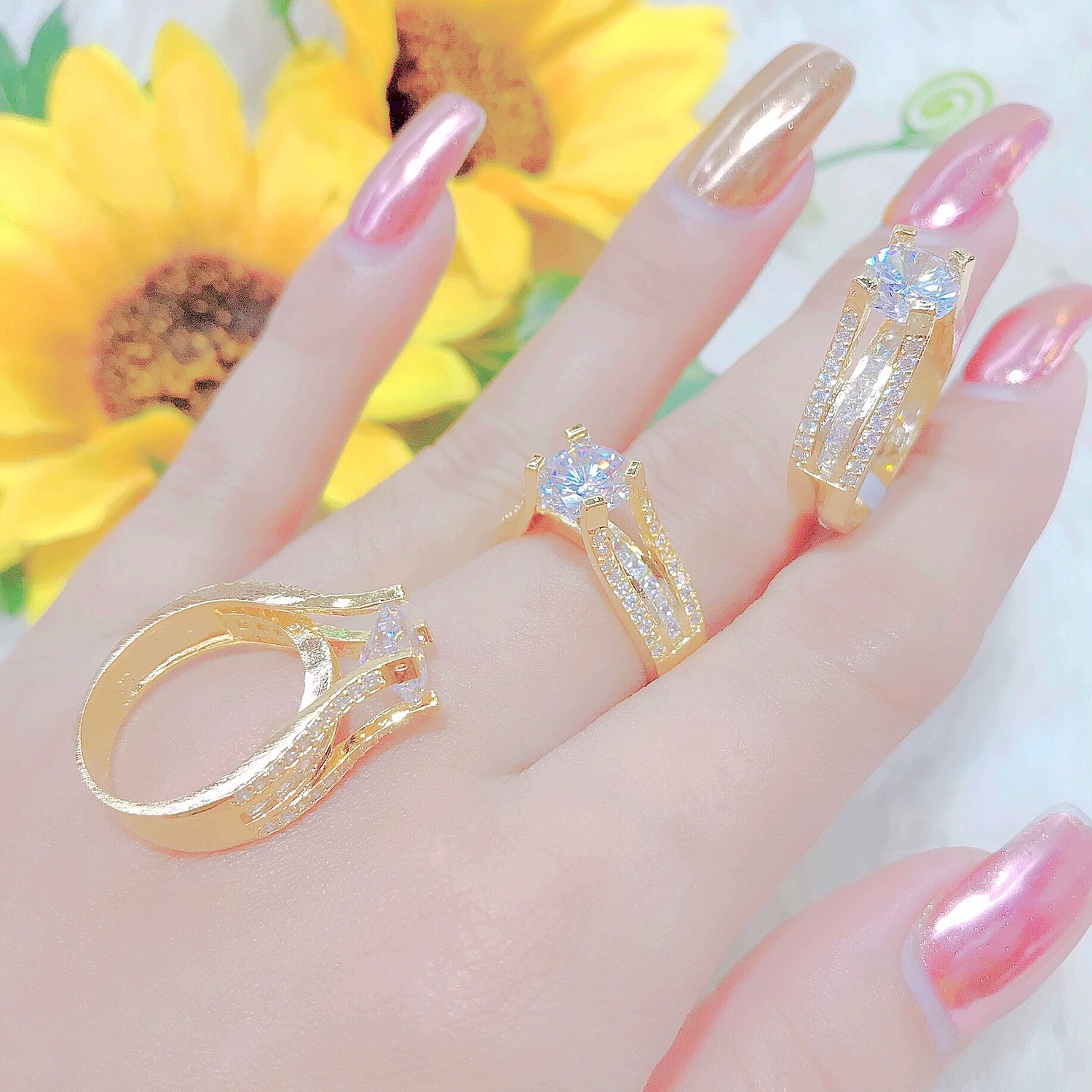Nhẫn vàng nữ cao cấp đính đá tinh xảo - N5114 Juri shop - bền màu thiết kế sang trọng dùng đi tiệc