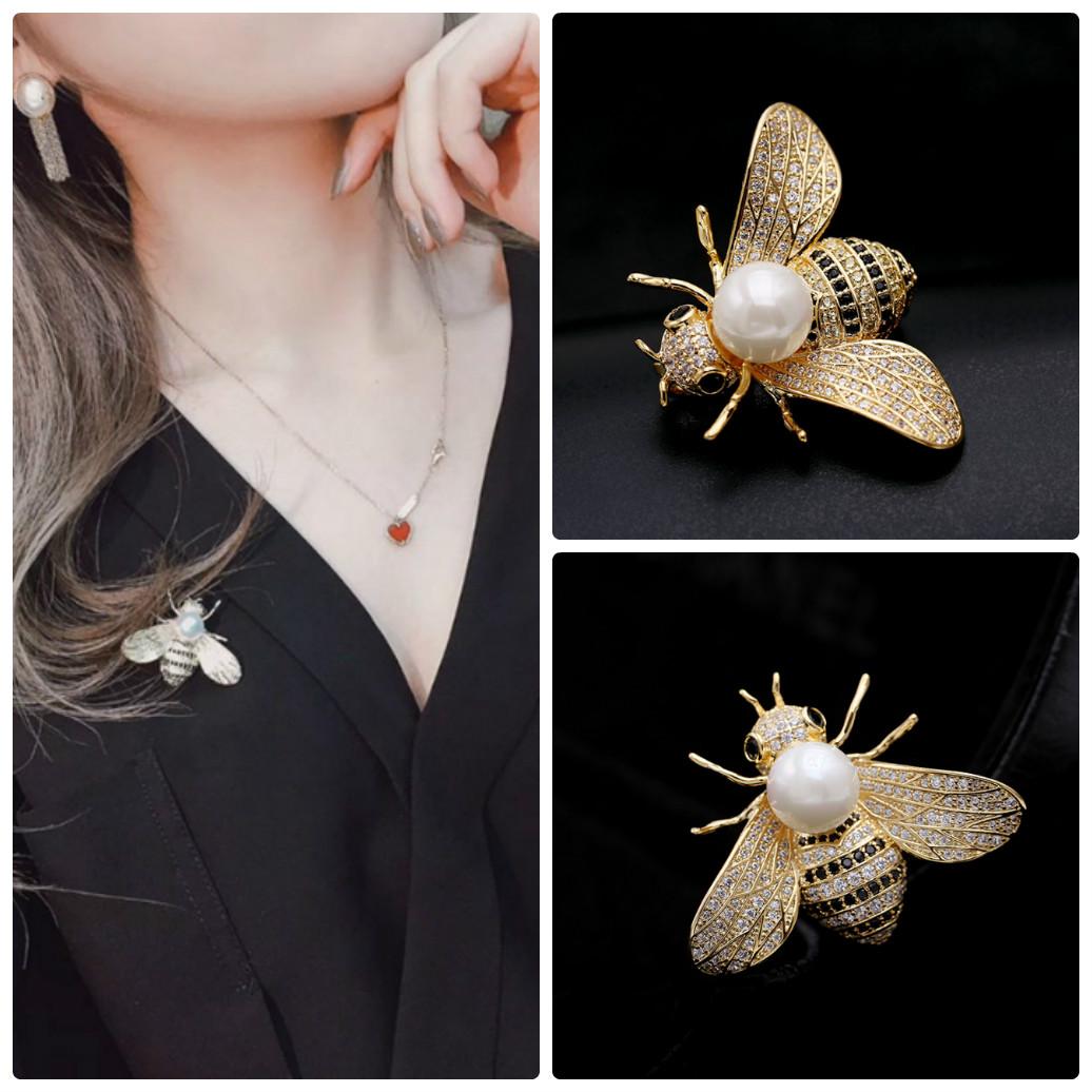 Cài Áo Con Ong Vàng Ngọc Trai  Thời Thượng  Âu Mỹ  CAONGNGOCTRAI04