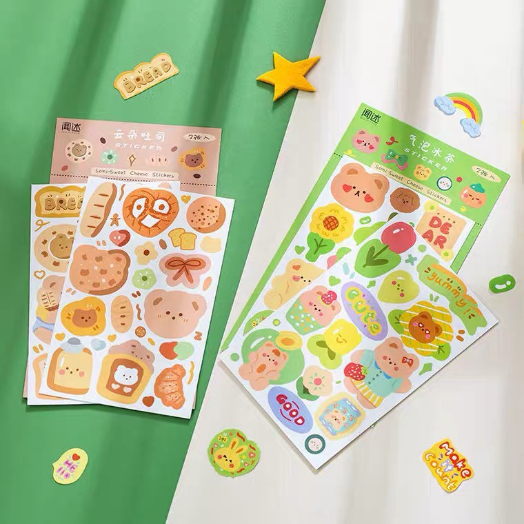Set 2 tấm sticker, nhãn dán hoạt hình dễ thương