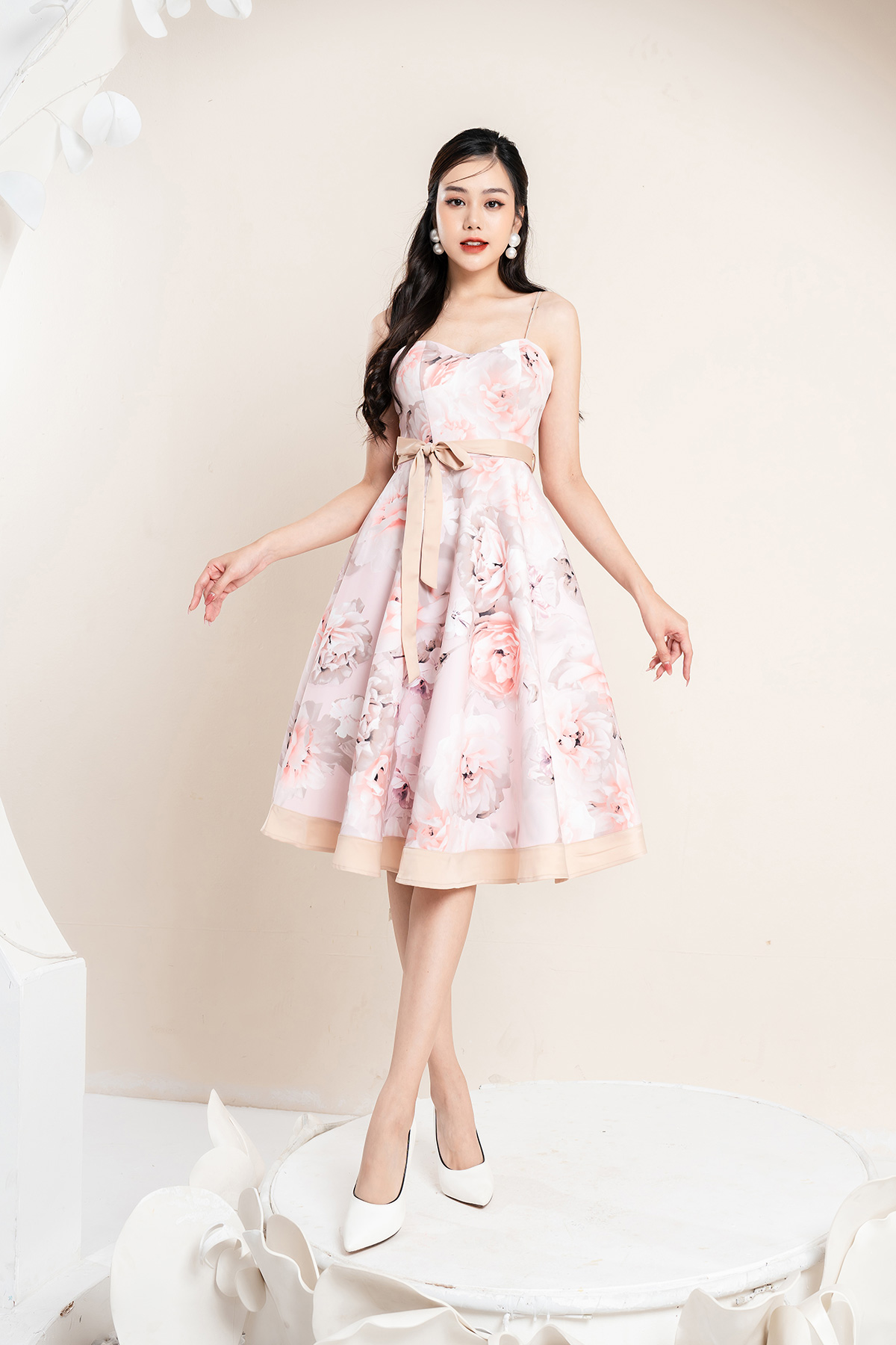 Đầm dạ hội lamer nơ eo phối s63l22q036