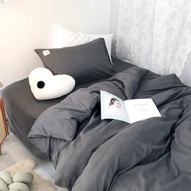 [ MIỄN PHÍ VẬN CHUYỂN ]-Bộ chăn ga gối COTTON basic đen ghi bo chun đủ kích thước