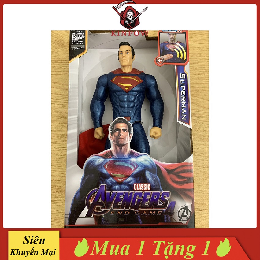 Đồ Chơi Mô Hình Superman - Siêu Nhân Nhựa Đặc Cao 30cm Có Đèn Led Đỏ Và Phát Nhạc - KINPOW