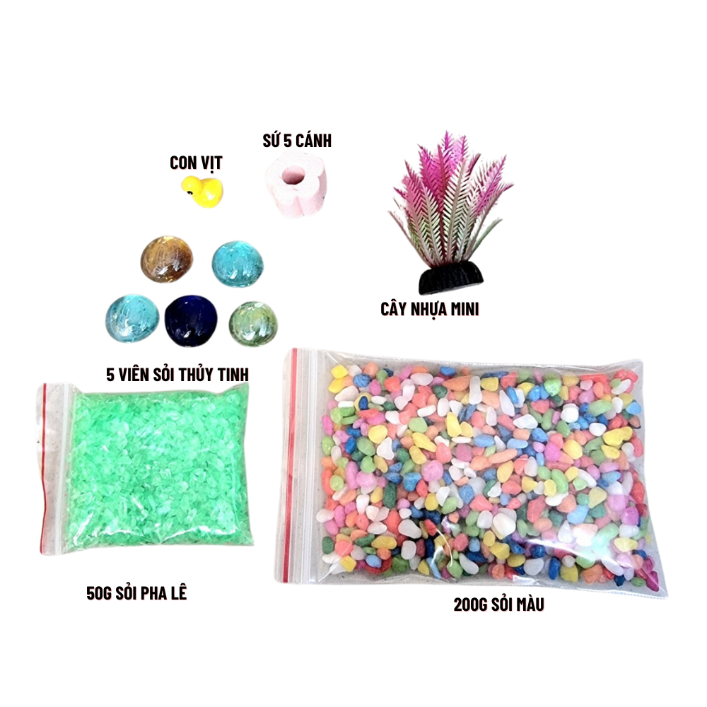 Bộ trang trí bể cá mini SỎI PHA LÊ cho bể cá mini dưới 15cm