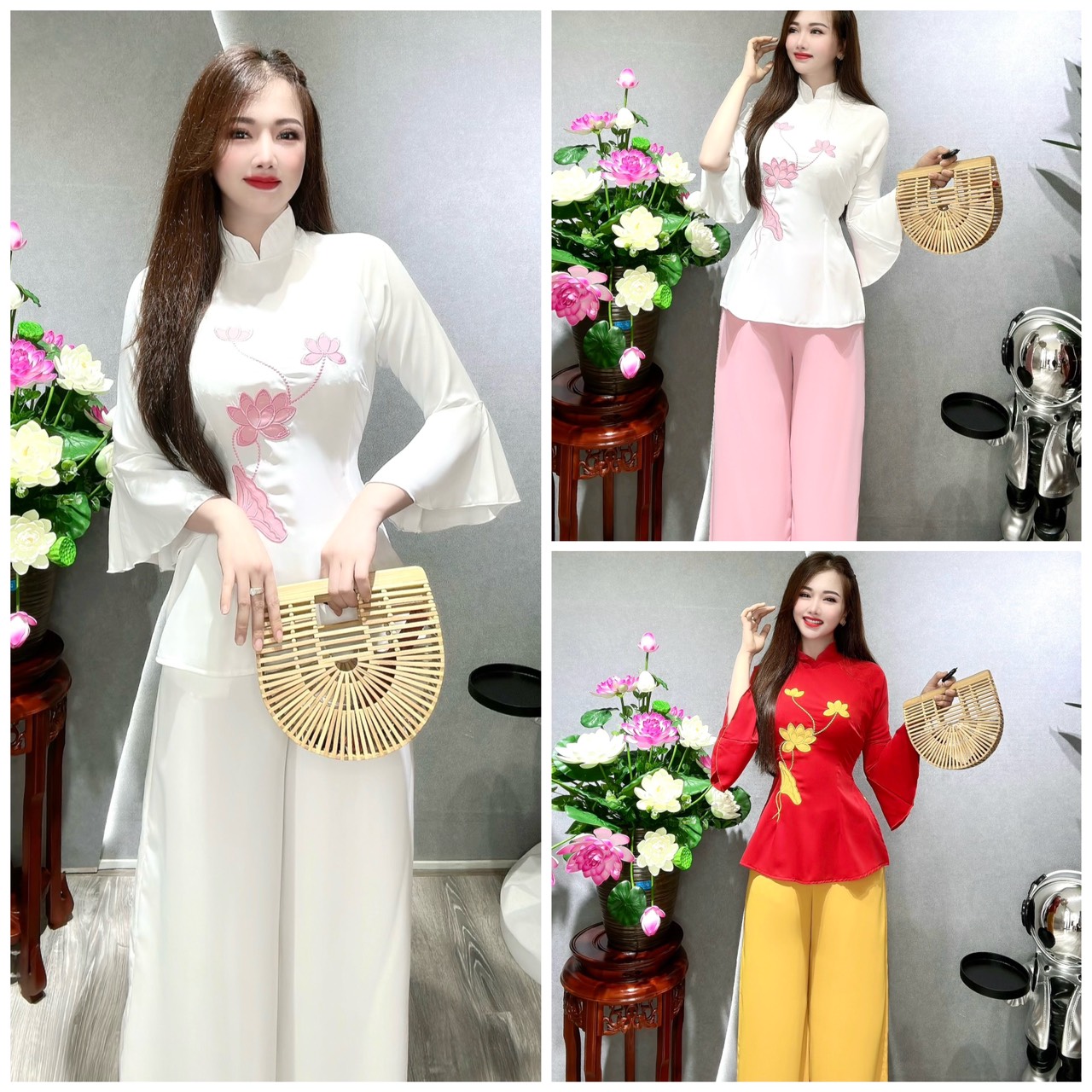 Đồ Lam Đi Chùa # Bà lai sen lụa đông hưng# Quần Áo Nữ