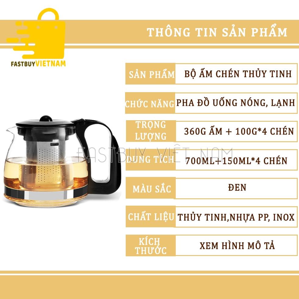 Bộ Ấm Pha Trà Thủy Tinh Lưới Lọc Inox Cao Cấp