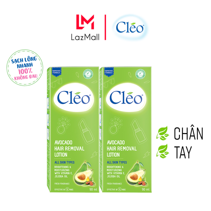 Combo 2 Hộp Kem tẩy lông chiết xuất bơ Cleo dạng sữa vùng tay chân dành cho mọi loại da 90mlx2, an toàn, không đau và đạt hiệu quả nhanh chóng cao cấp