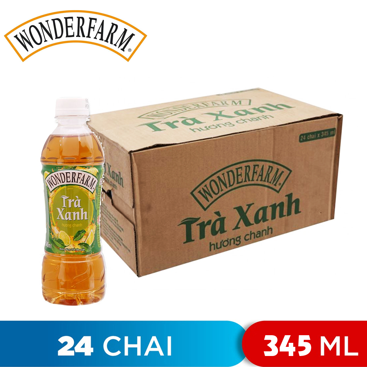 Thùng 24 chai trà xanh hương chanh green tea lemon flavour wonderfarm 345ml
