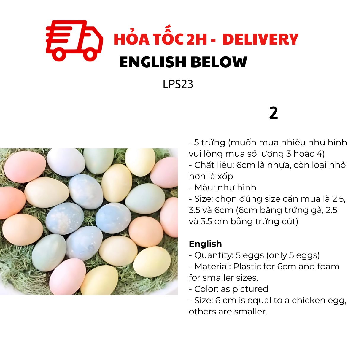 Trứng Phục Sinh Trang Trí Nhiều Mẫu, Nhiều Size - Multiple Sizes of Easter Eggs for Easter Hunts and Party Decorations LPS23