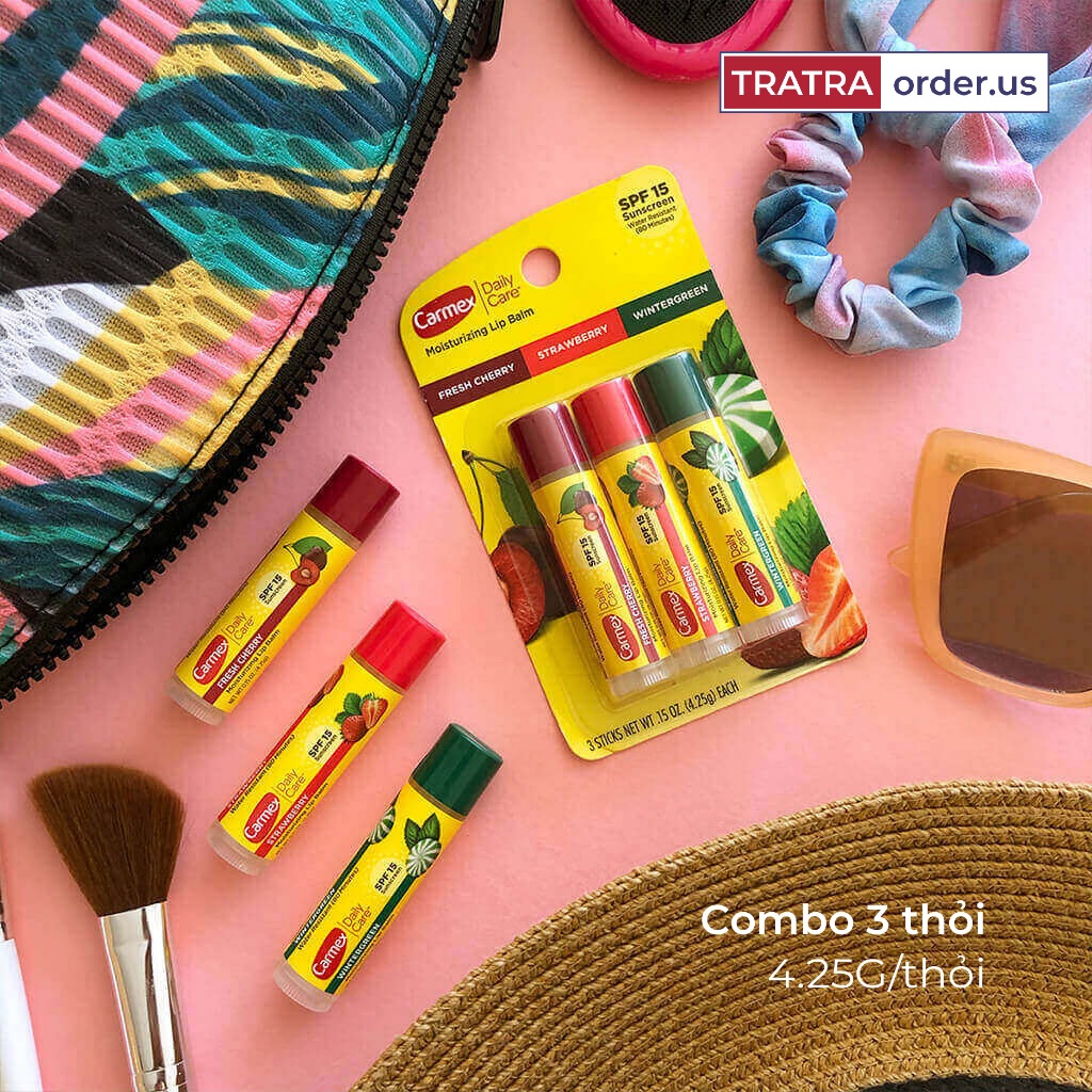 Son dưỡng môi carmex Lip Balm siêu cấp ẩm làm mềm môi, giảm nứt nẻ, chống nắng SPF15