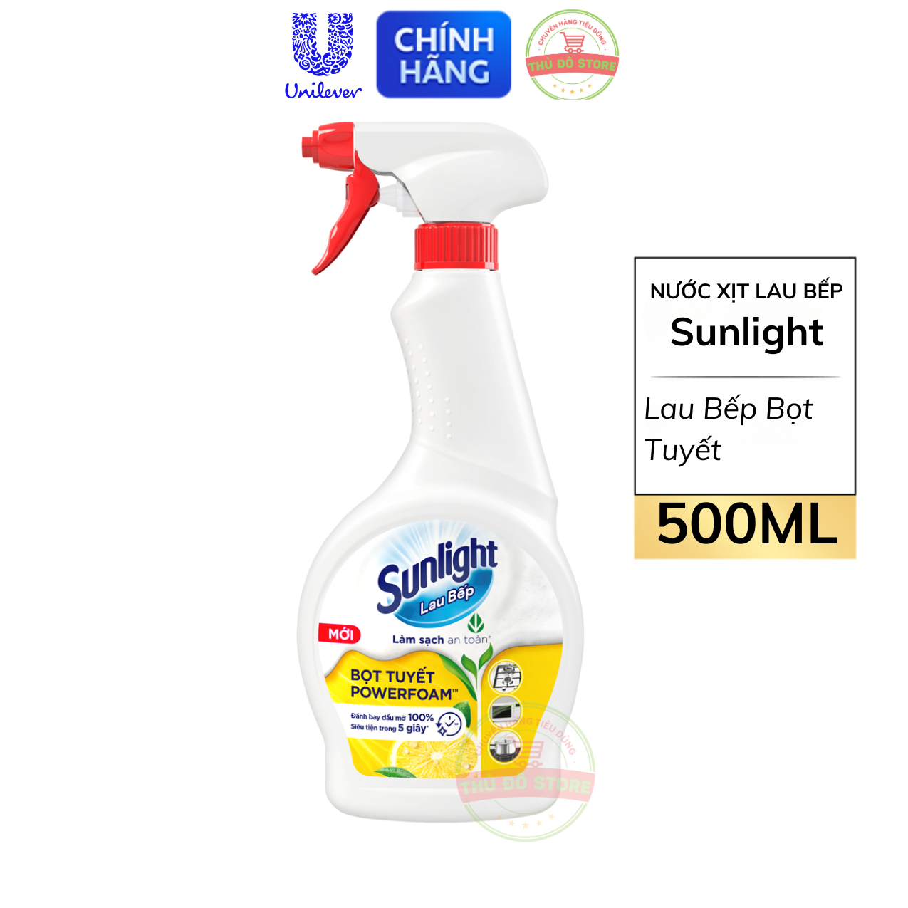 Nước Xịt Sunlight Lau Bếp Lau Bếp Bọt Tuyết POWERFOAM - Chai 500ML