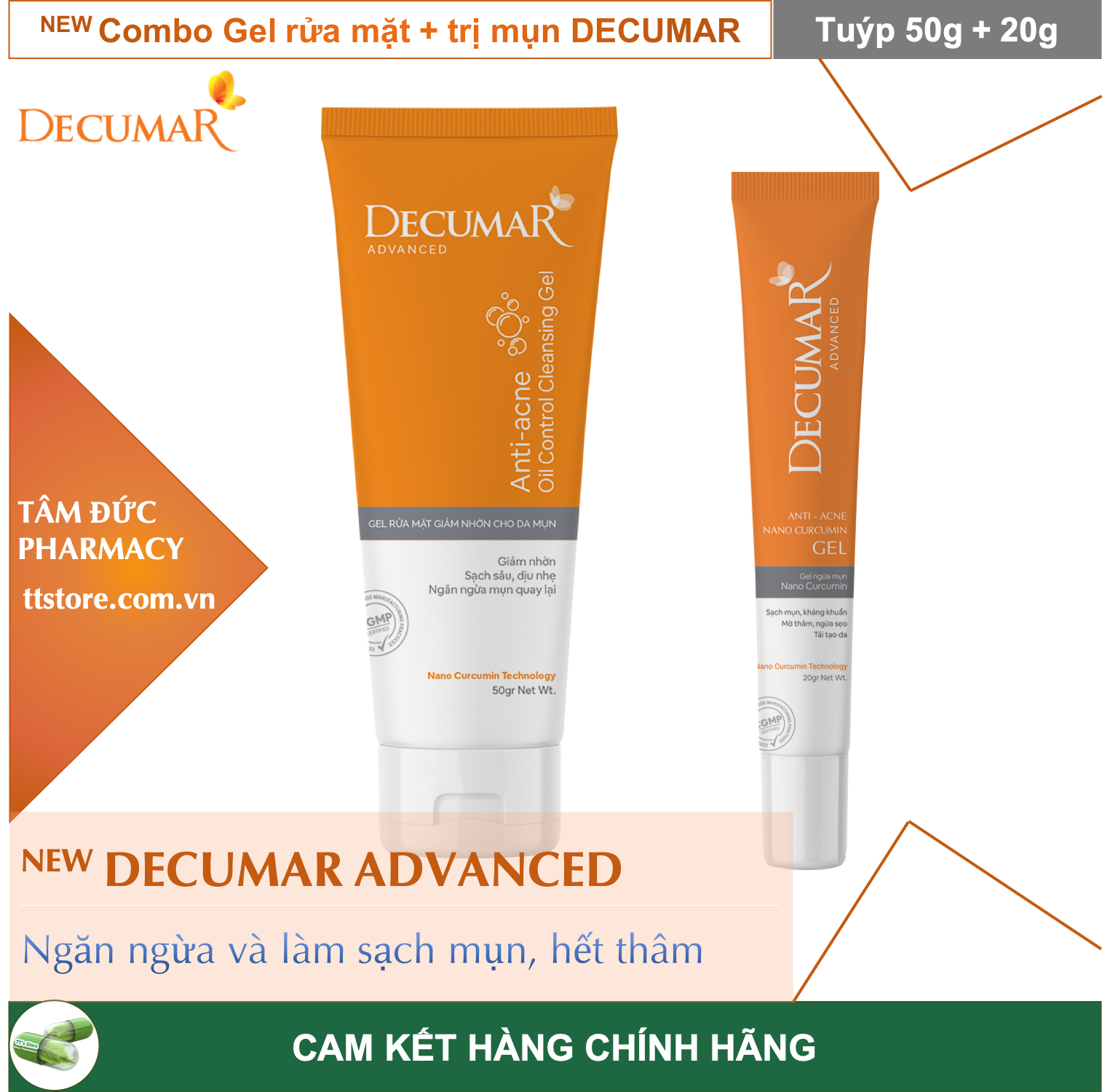 [HCM][NEW] Combo sạch mụn DECUMAR ADVANCED [Gel rửa mặt kiềm nhờn gel bôi mụn] (Decuma advance)