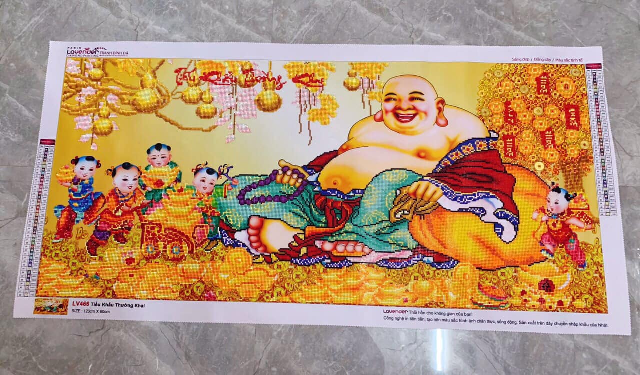 Tranh Đính Đá PHẬT DI LẠC (ĐÁ ABC CAO CẤP). kích thước 120x60