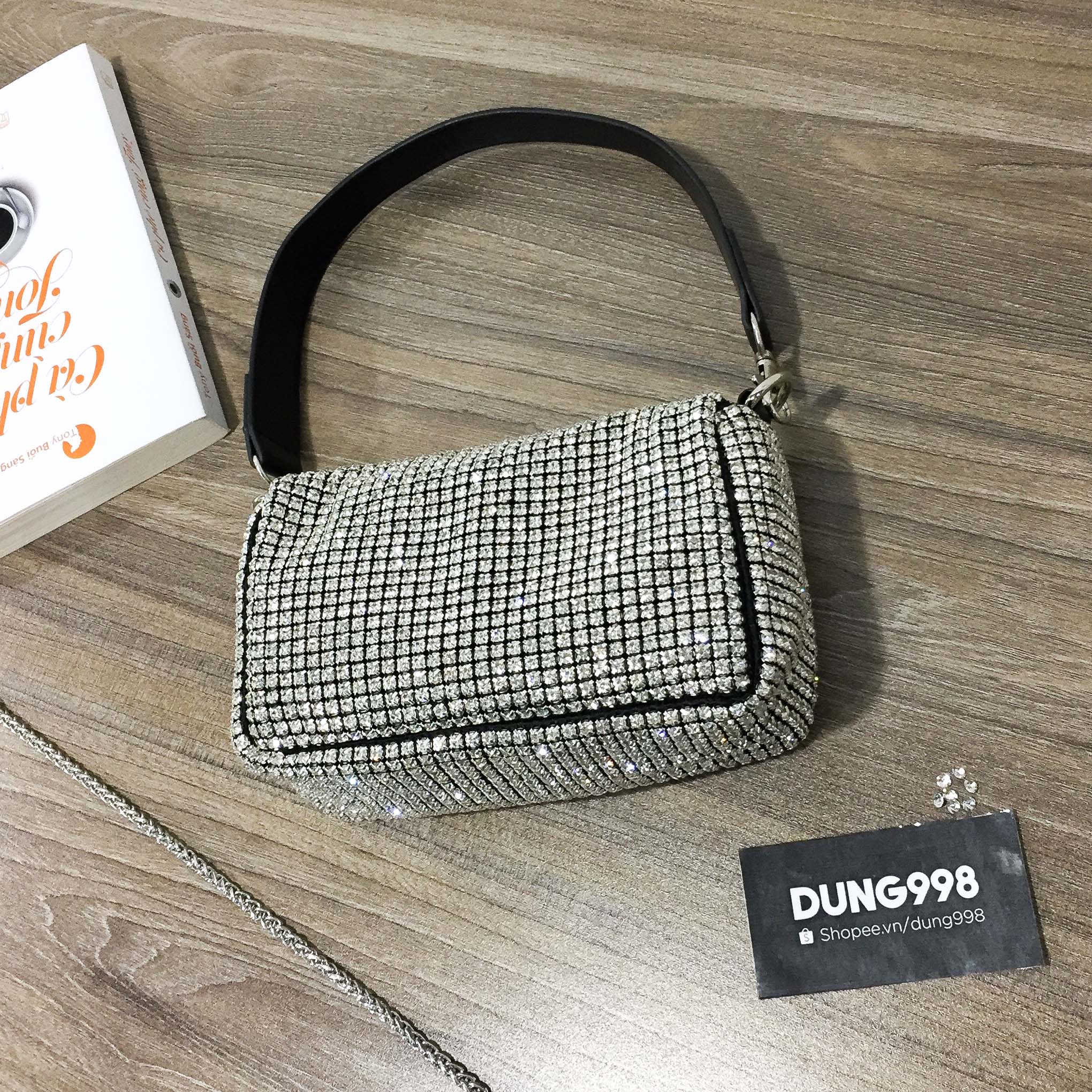 [Túi đá khâu] Túi xách nữ Clutch MC đính đá lấp lánh siêu sang