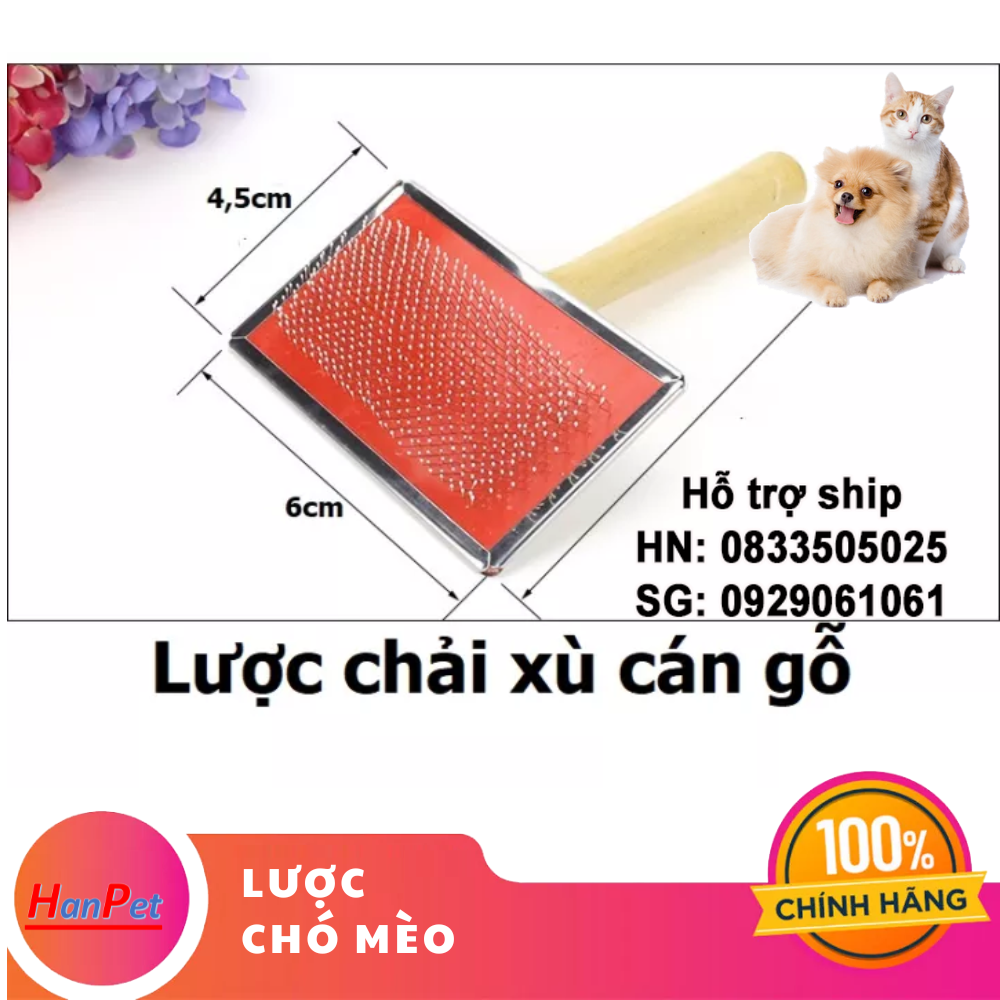 Hanpet - SP510 - Lược nhựa tròn cán gỗ chải xù ( 4711772) lược chải lông chó mèo tay tròn- HP11004TC